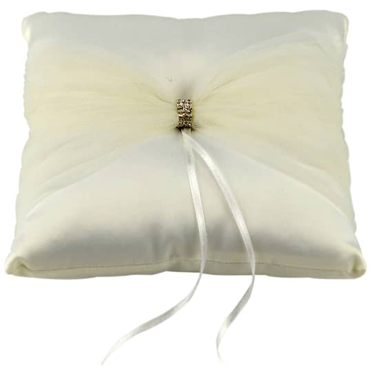 Wedding Engagement Ring Bearer Pillow Ring Cushion Crystal Pearl Flower Decor